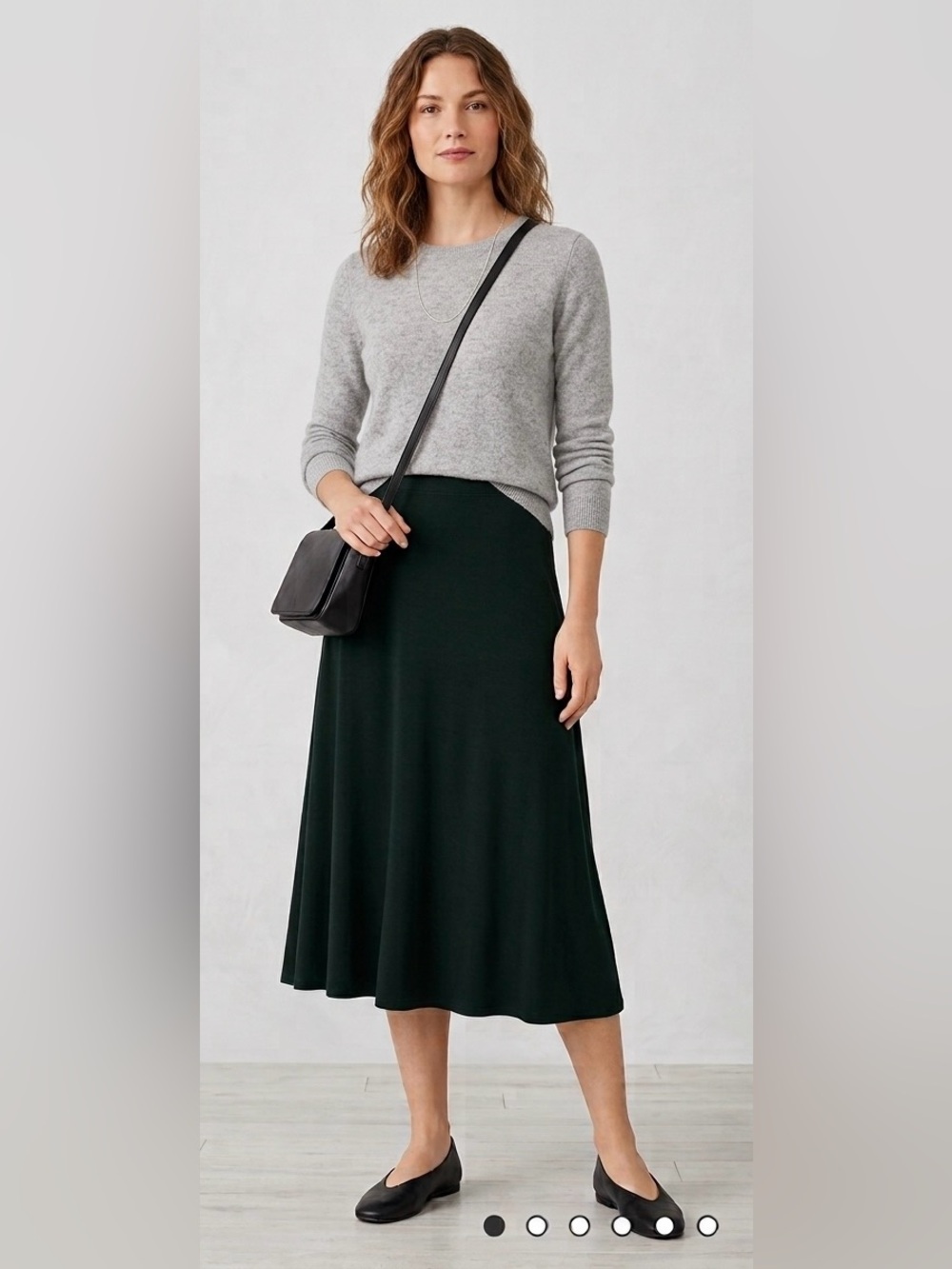 Eileen Fisher Deep Green Stretch Jersey A-Line Midi Skirt Size Small